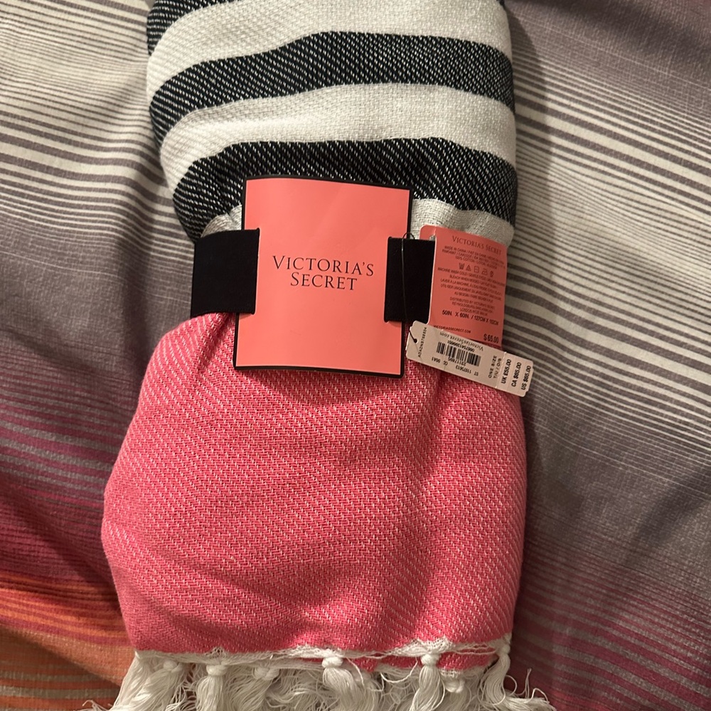 Victoria's Secret Pink and Black Striped Blanket
